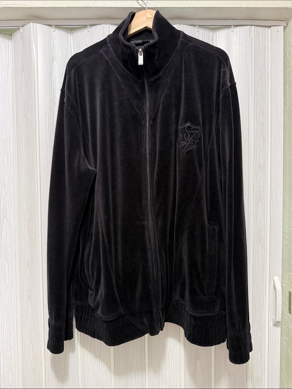 Sean John Men's Black Velour Full-Zip Jacket Vintage Y2K XXL